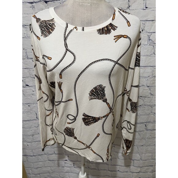 Chico's Tops - Women’s Chico’s Chicos Top White Chain Tassels Long Sleeve Blouse Large/2/12